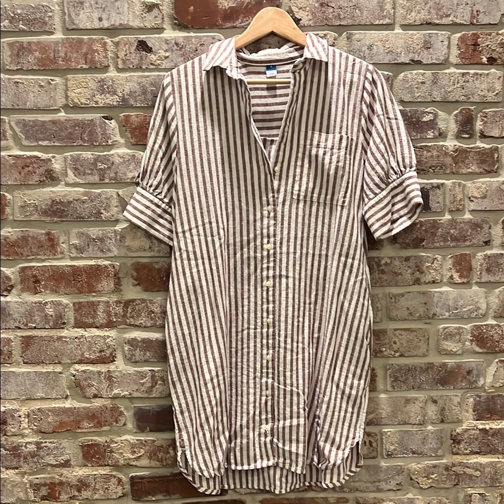 Old Navy Striped Midi Dress - Brown and White